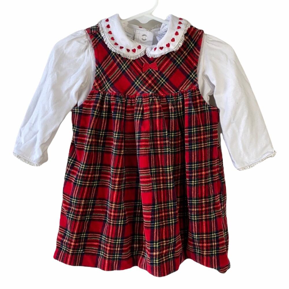 First Impression Girls 2 Piece Set Tartan Plaid Velour Jumper Holiday Dress 12